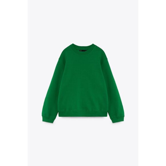 Green Zara Crew Neck Long Sleeve Cotton Pullover Sweatshirt (NWT) - Picture 6 of 9